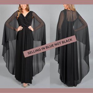 NWT $239 XSCAPE [ 4 ] Chiffon Duster‎ Cape Gown in Navy Blue